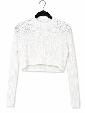 Reiss Cream Openwork Crochet Cropped Sweater zip up back